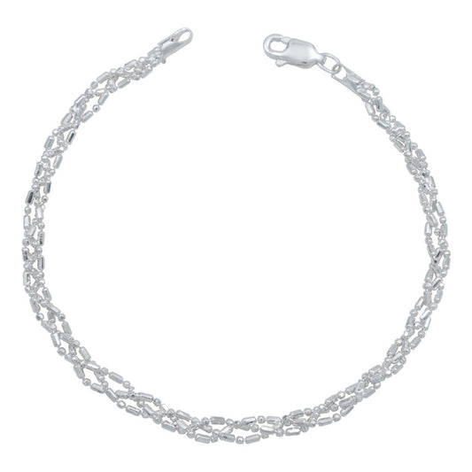 Pulsera Trenzada Canutillo Bolita Cilindro Plata Italy 925 Plateado 6 Cm 19 Cm