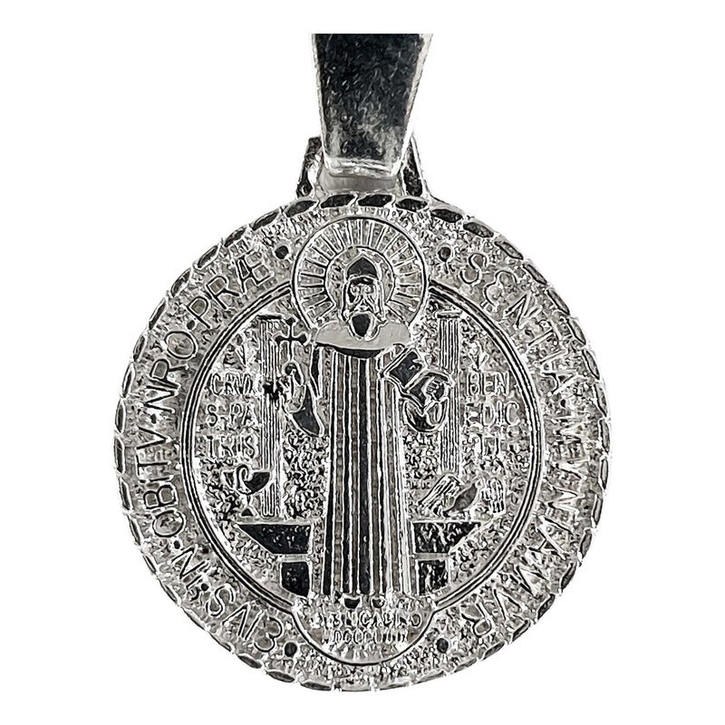 Medalla Diamantada San Benito Doble Vista Plata 925 2.5 Cm