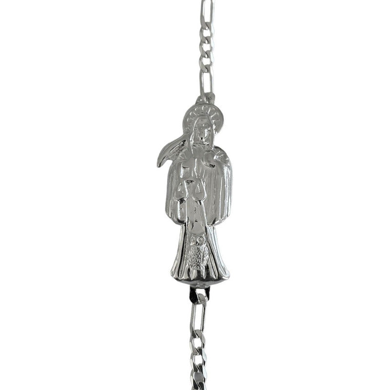 Pulsera Santa Muerte Grande Lisa Esclava Plata Ley 925