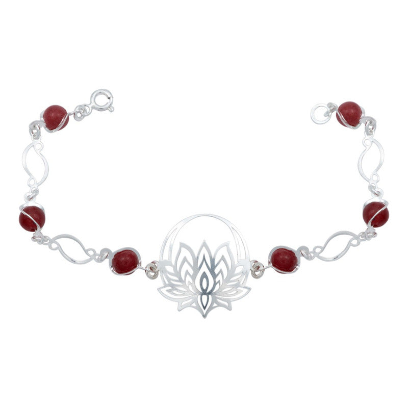 Pulsera Flor De Loto Piedra Natural Cuarzo Mujer Plata 925