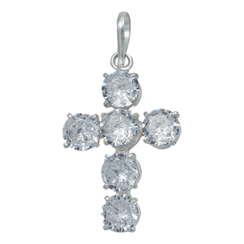 Dije Cruz Catolica De Zirconias Grande Mujer Plata 925