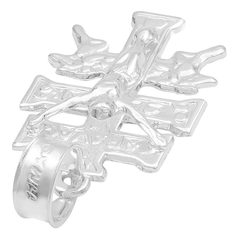 Dije Cruz Caravaca Troquelada Cristo Angeles Plata 925 2.6cm Plateado