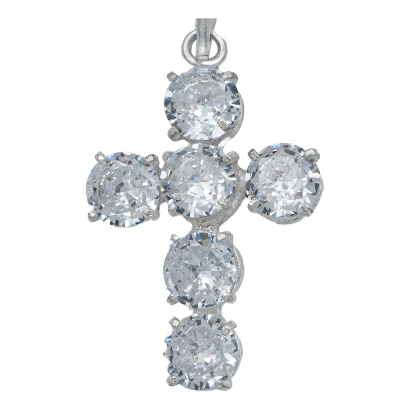 Dije Cruz Catolica De Zirconias Grande Mujer Plata 925