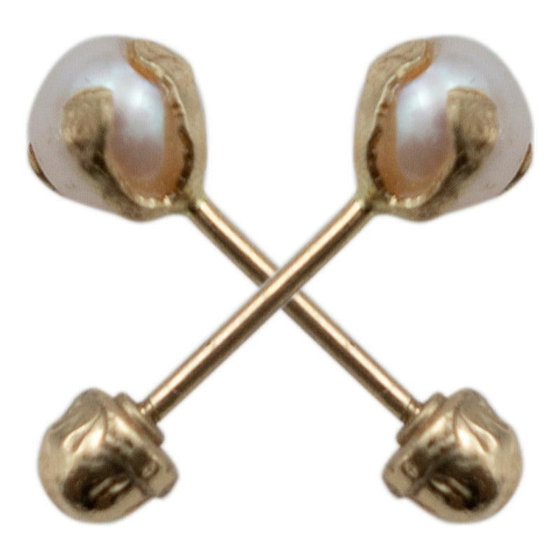 Arete Broquel Bola Perla Natural 4 Mm Mujer Regalo Oro 10k