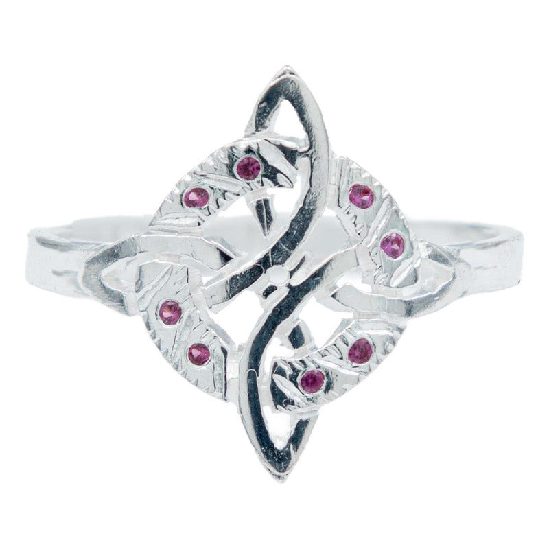 Anillo Diamantado Con Zirconias Nudo Bruja Celta Plata 925