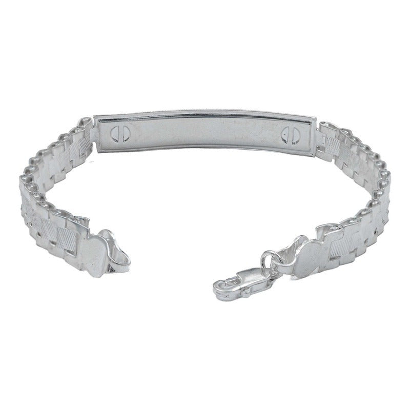 Pulsera Rolo Hombre Esclava Placa Plata Solida Ley 925 8mm Color Plateado Clásico Diámetro 6 Cm Largo 23 Cm