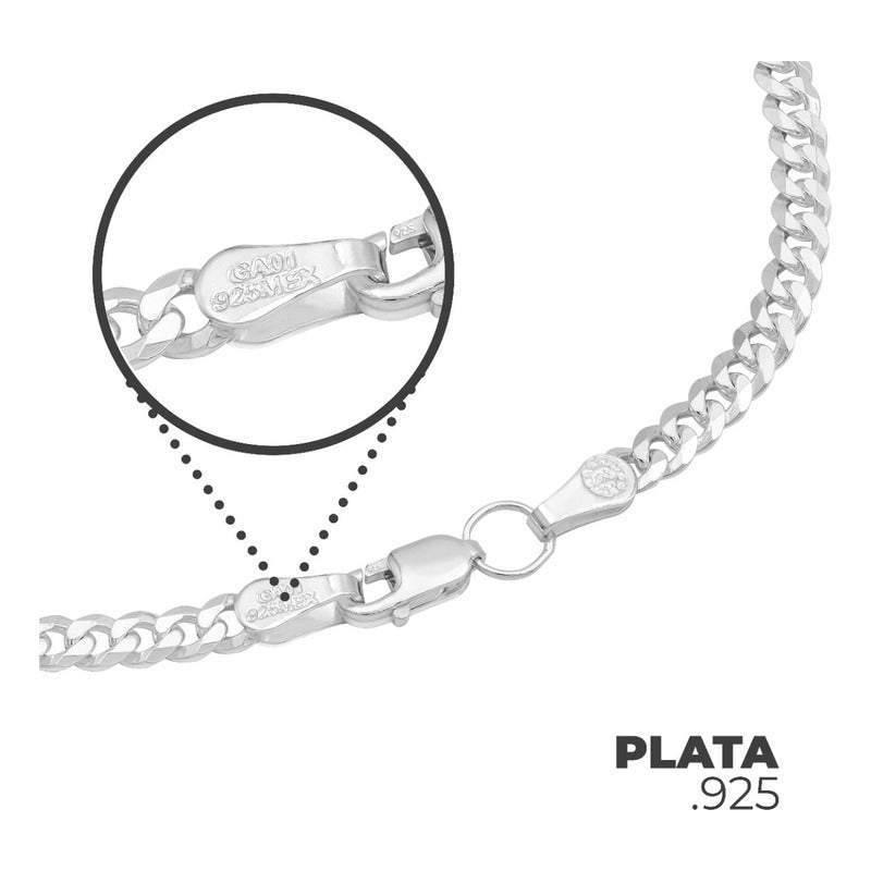 Cadena Cubana Cerrada Lisa Hombre Mujer Plata 925 50cm X 4mm Plateado