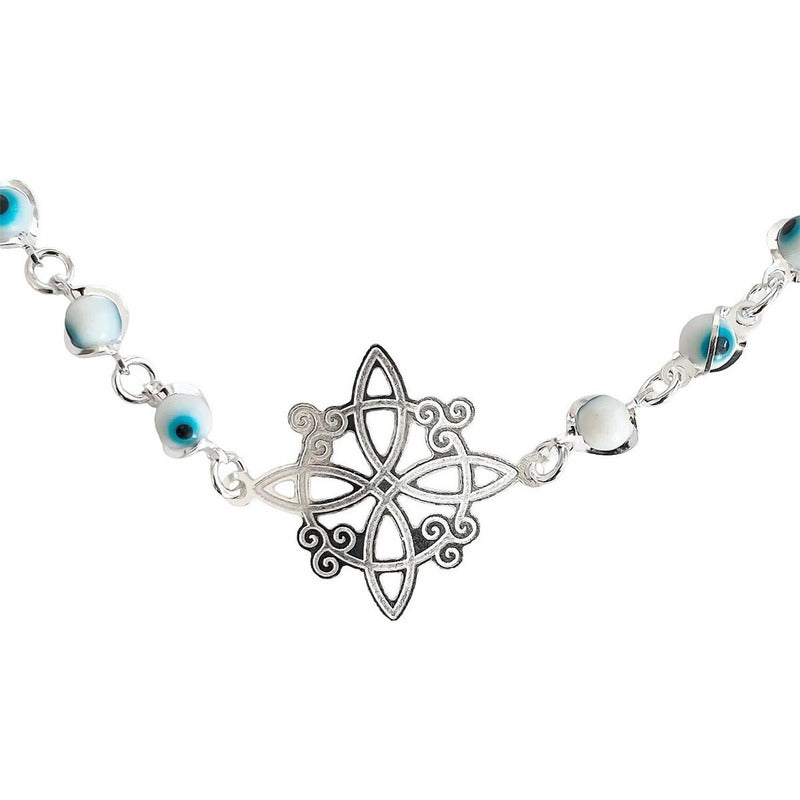 Pulsera Ajustable Nudo De Bruja A Laser Ojo Turco Plata 925