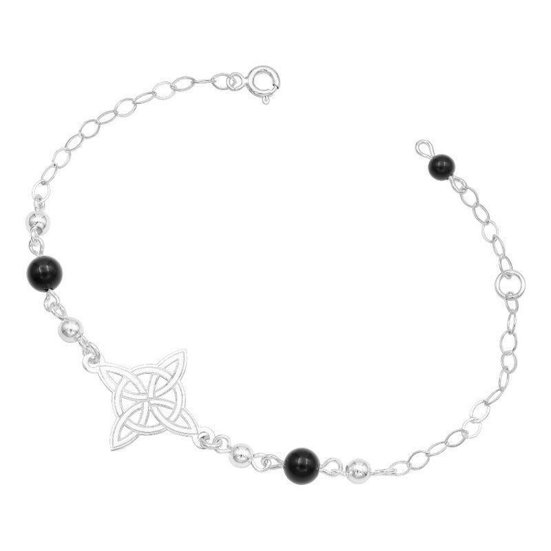 Pulsera Ajustable Mujer Nudo De Bruja Laser Bolas Plata 925 Negro 6 Cm 20 Cm