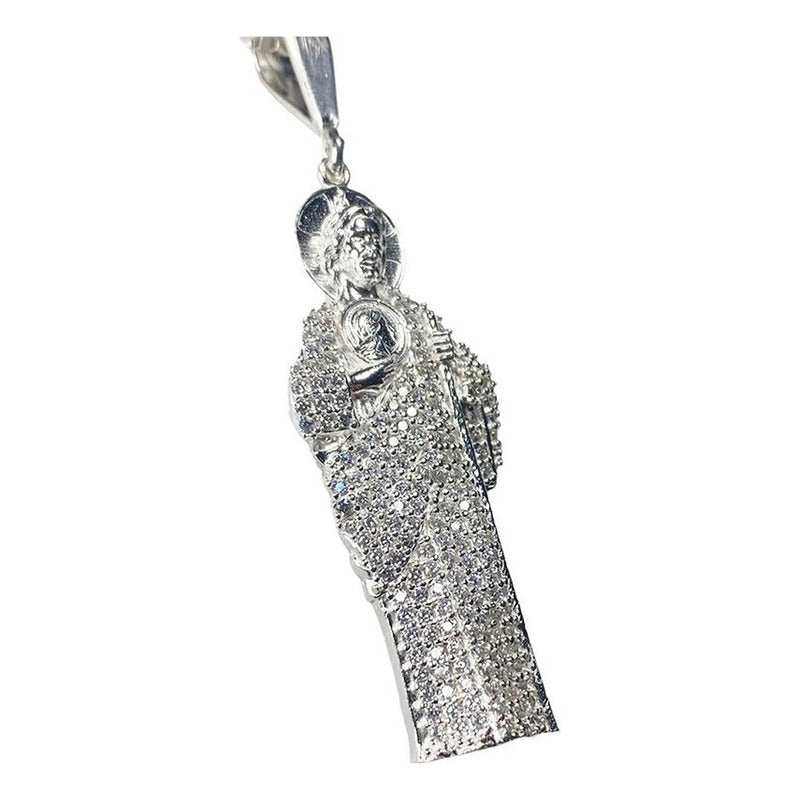 Dije Medalla San Judas Tadeo Mediano Zirconias Plata Ley 925
