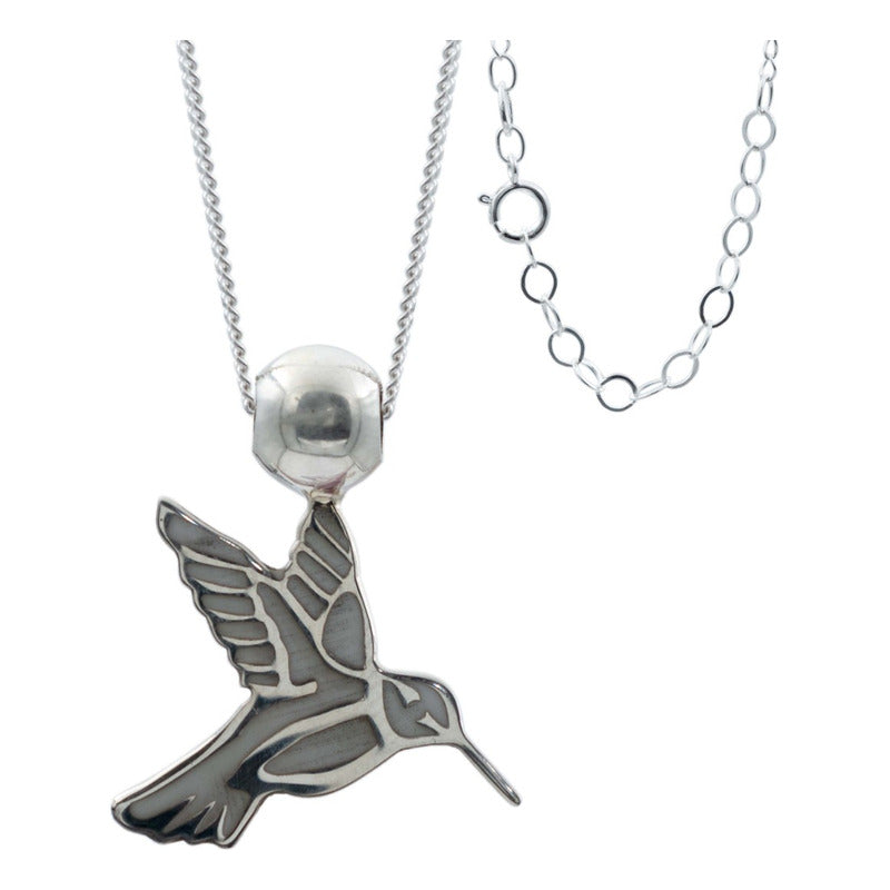 Collar Ajustable Colibri Esmaltado Mujer Regalo Plata 925