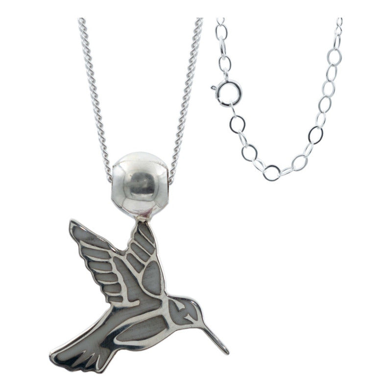 Collar Ajustable Colibri Esmaltado Mujer Regalo Plata 925