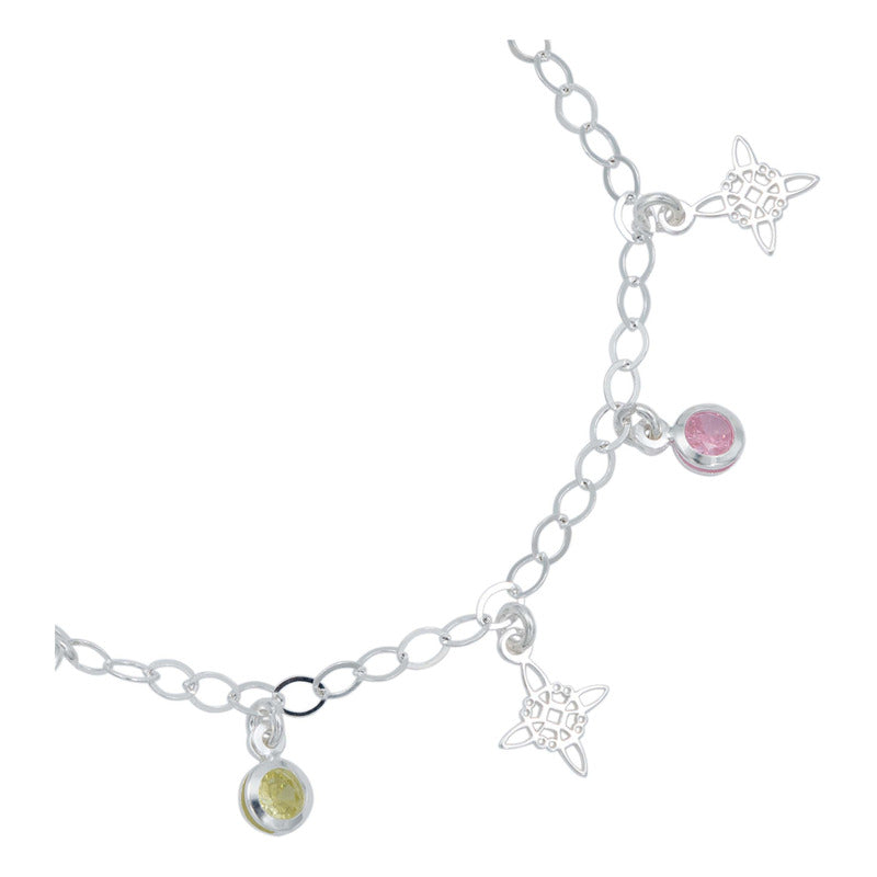 Pulsera Ajustable Nudo De Bruja Laser Zirconia Plata Ley 925 Multicolor 6 Cm 18 Cm