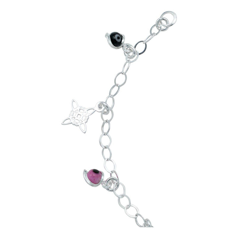Pulsera Ajustable Nudo Bruja Ojo Turco Colgante Plata S925