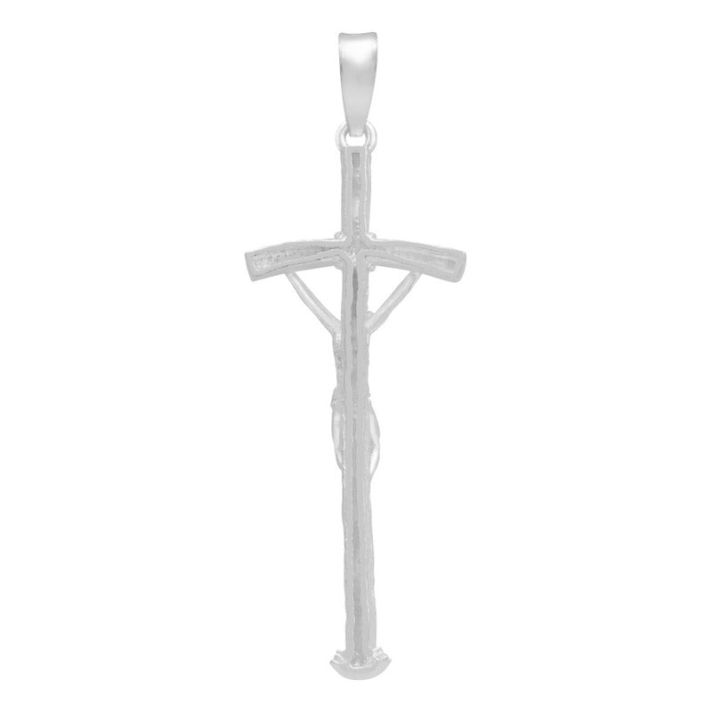 Dije Chico Cruz Cristo Crucificado Ramas Madera Plata 925 Plateado