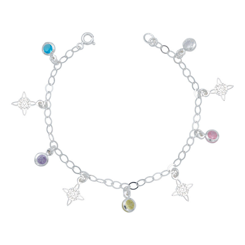 Pulsera Ajustable Nudo De Bruja Laser Zirconia Plata Ley 925 Multicolor 6 Cm 18 Cm