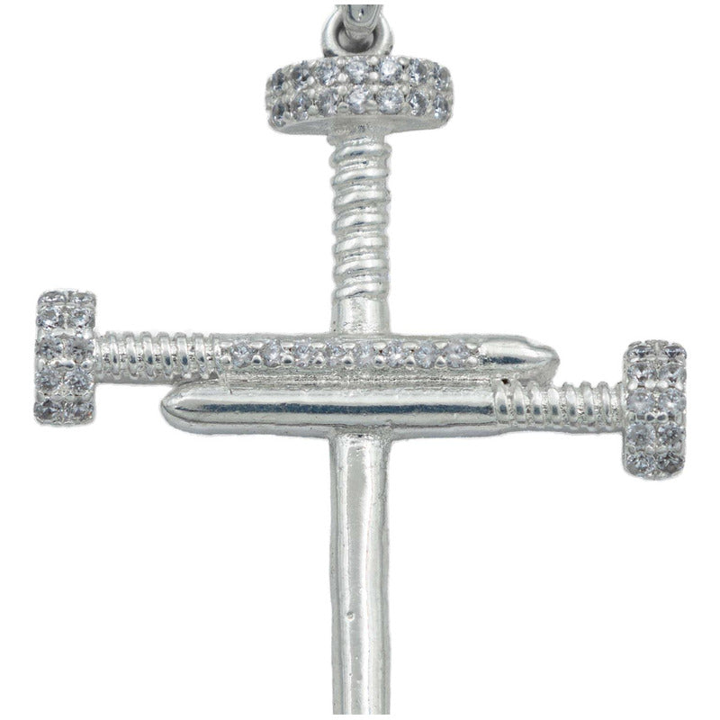 Dije Cruz Zirconias Clavos Hombre Mujer Plata 925 4.7 Cm