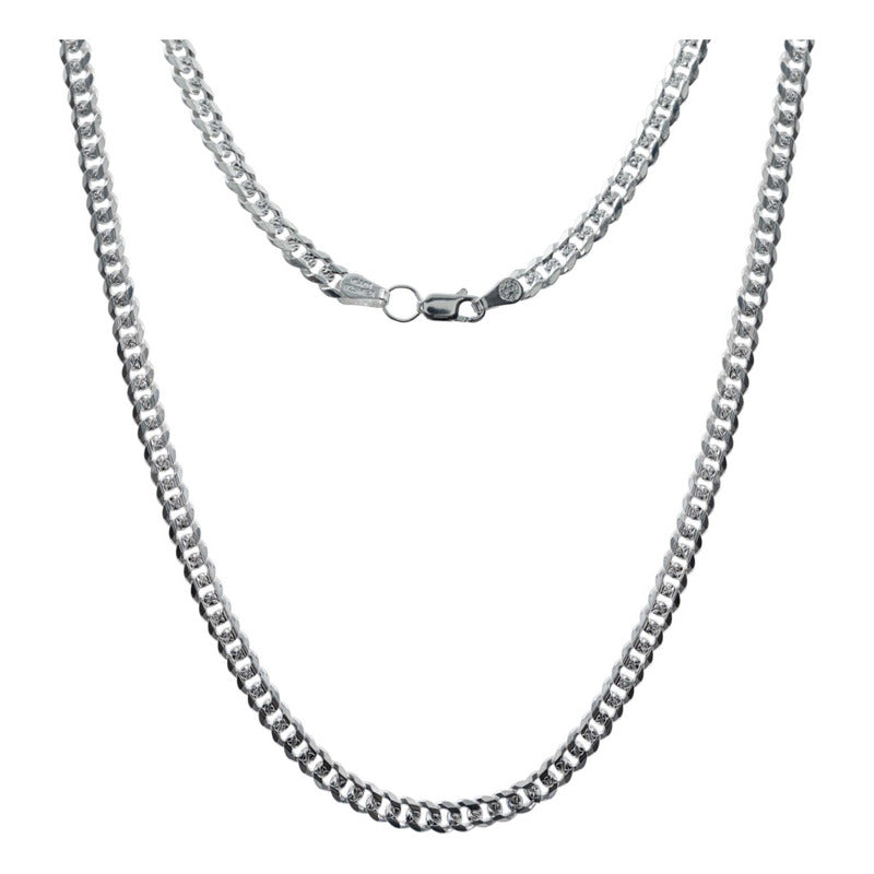 Cadena Cuba Cerrada Diamantada Hombre Plata 925 55 Cm X 5 Mm
