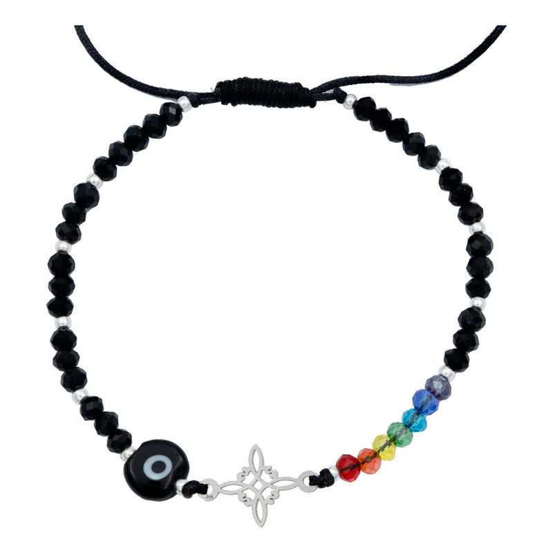 Pulsera Ajustable Nudo Bruja 7 Chakaras Ojo Turco Plata 925