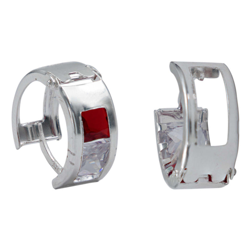 Aretes Huggies Grandes Mujer Regalo 2 Zirconias Plata 925