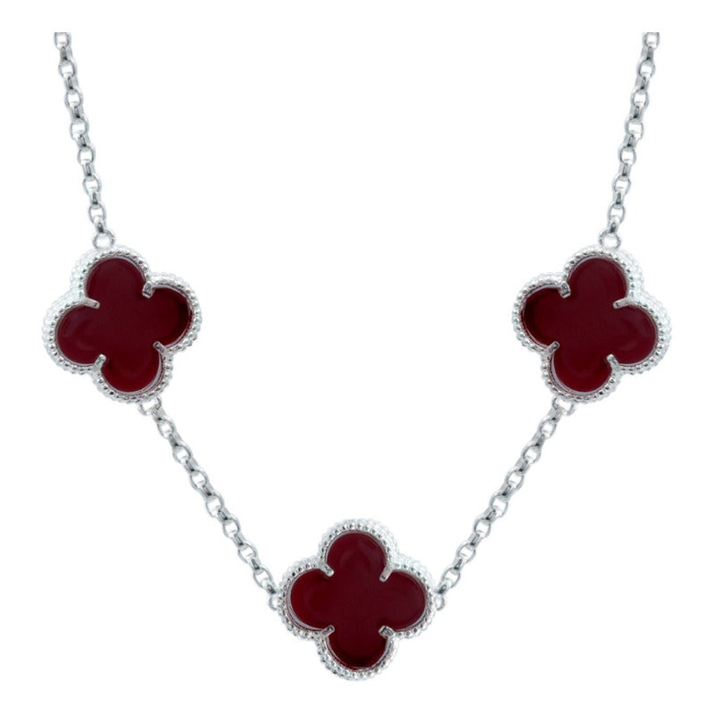 Cadena Con Dijes Trebol Esmaltado Corridos Plata 925 65 Cm