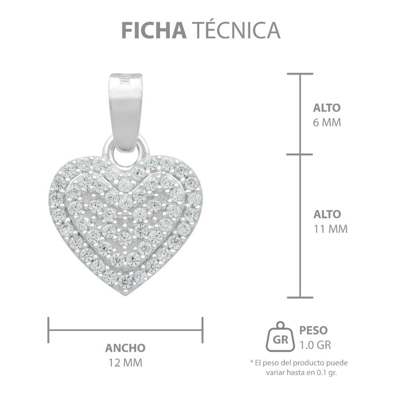 Dije Corazón Zirconia Mujer Amor Mamá Regalo Plata 925 1.7cm