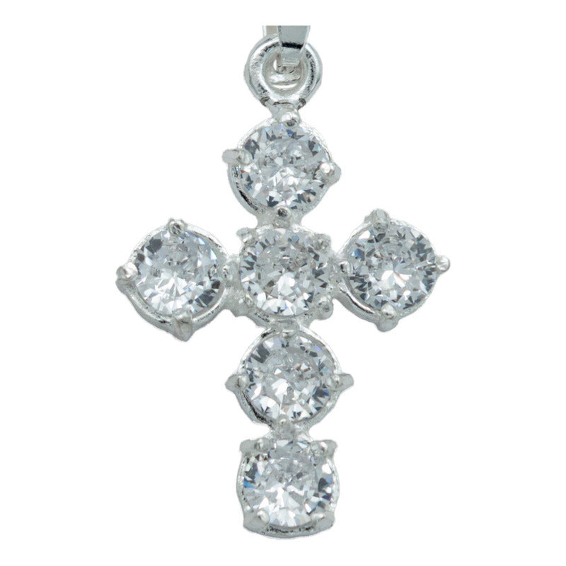 Dije Cruz Catolica De Zirconias Mediano Mujer Plata 925