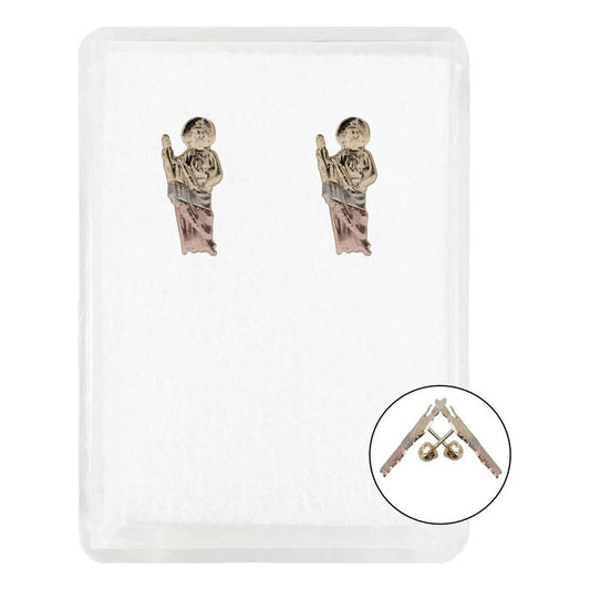 Arete Broquel Chico San Judas Florentino 3 Metales Oro 10k Alto/ancho 10 Mm X 9 Mm