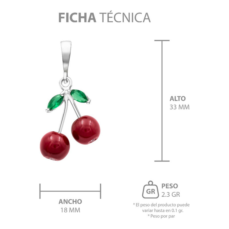 Joyaris Dije Cadena Cereza Plata .925 Mujer Rojo Verde 33mm Plateado