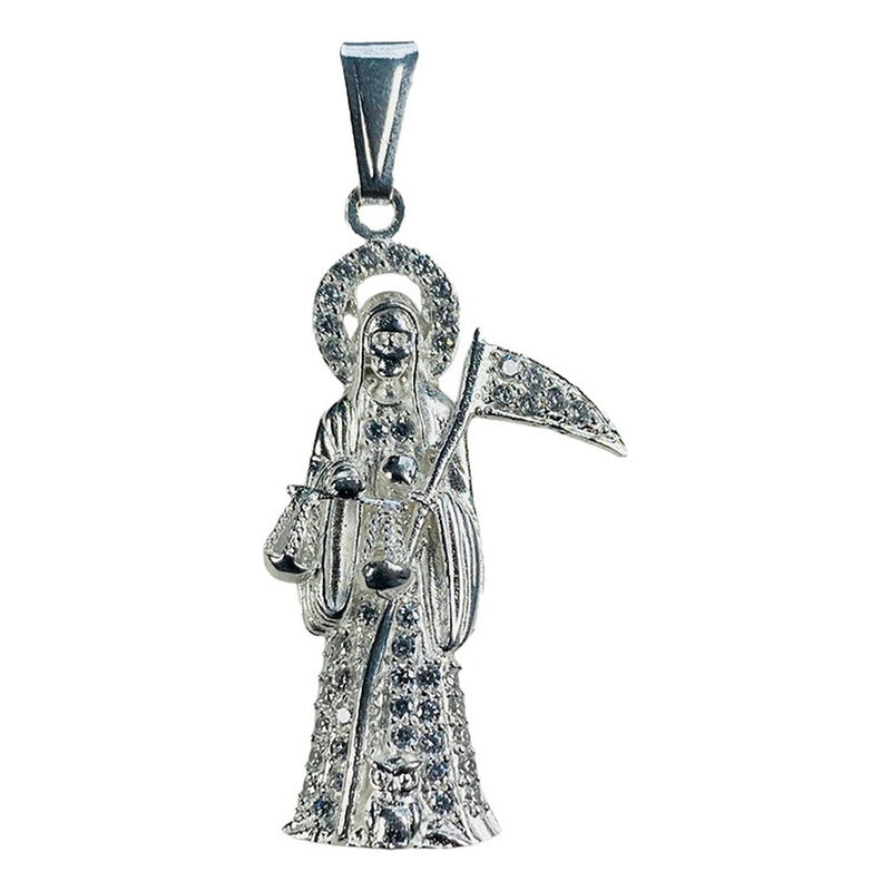 Dije Santa Muerte Con Zirconias En Plata Solida 925 4.5 Cm Plateado
