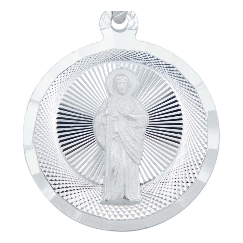 Dije Medalla Diamantada San Judas Tadeo Plata 925 2.3 Cm