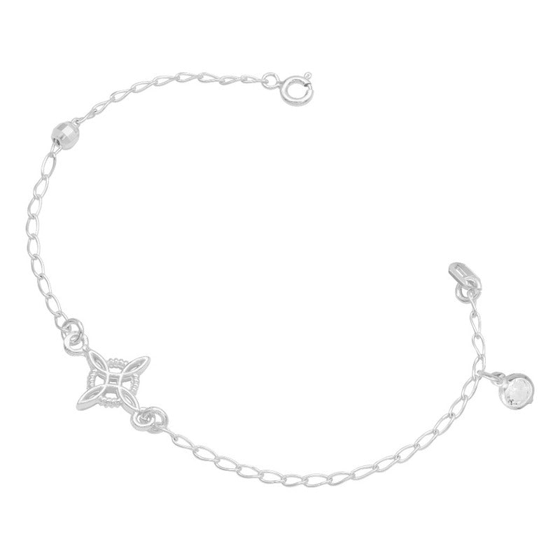 Pulsera Nudo De Bruja Bola Facetada Cristal Mujer Plata 925 Blanco 18 Cm