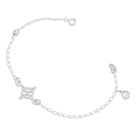 Pulsera Nudo De Bruja Bola Facetada Cristal Mujer Plata 925 Blanco 18 Cm