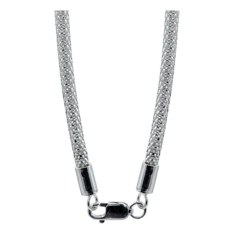 Cadena Tejido Malla Hombre Mujer Plata 925 60 Cm X 4 Mm