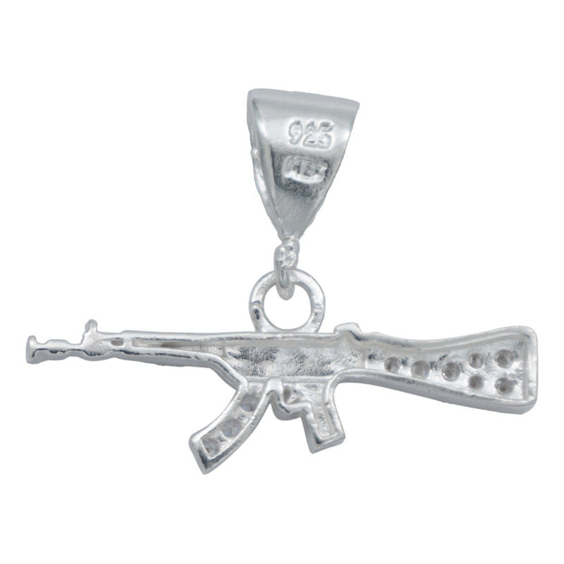 Dije Rifle Chico Carabina Zirconias Belico Plata 925 Blanco