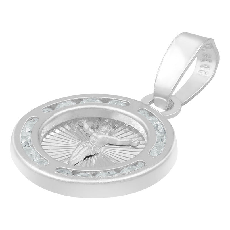 Dije Mini Medalla Bautizo Cristo Crucificado Plata 925 1.2cm Blanco