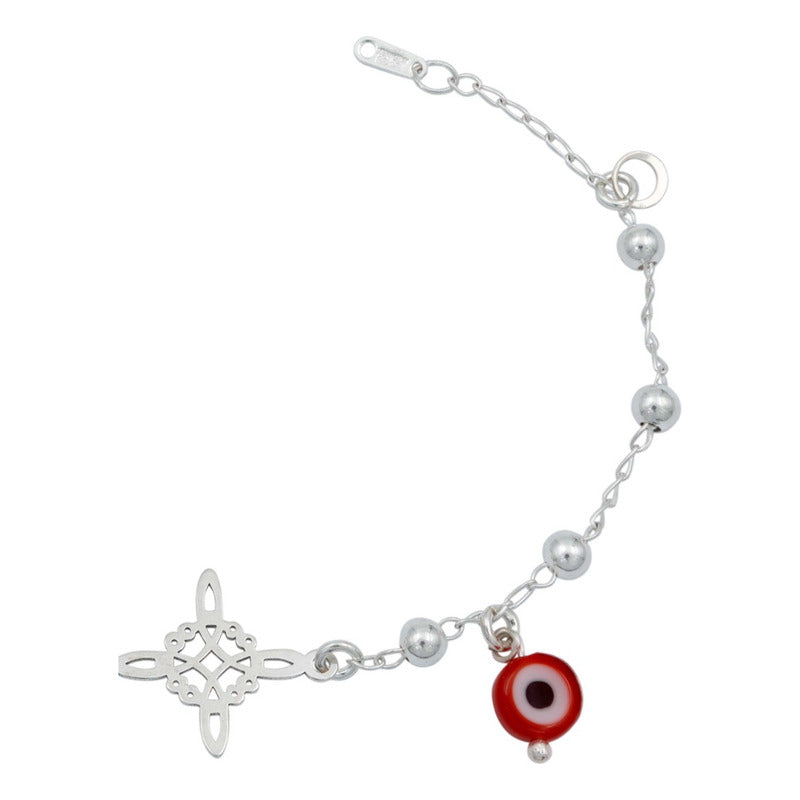 Pulsera Ajustable Nudo De Bruja Ojo Turco Bolitas Plata 925 Rojo 6 Cm 19 Cm