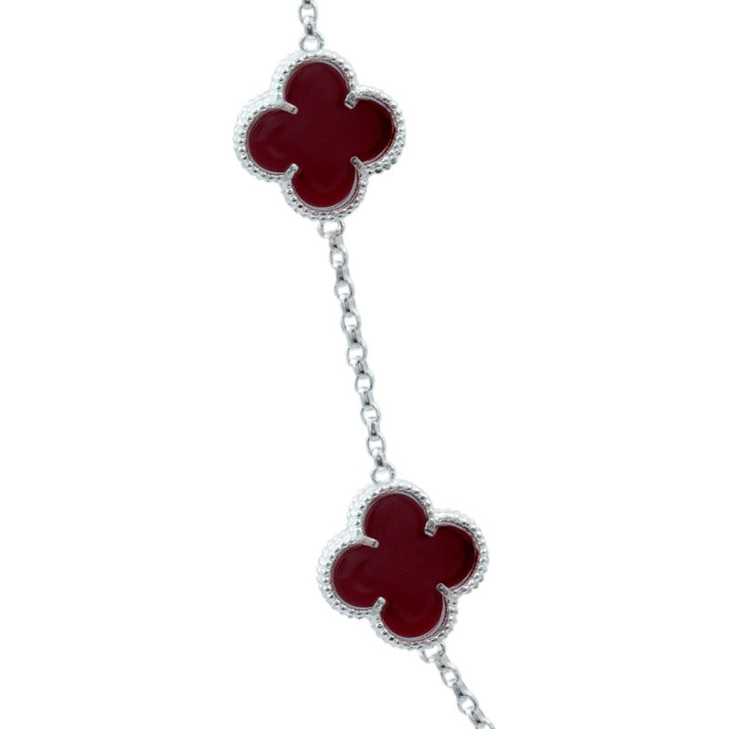 Cadena Con Dijes Trebol Esmaltado Corridos Plata 925 65 Cm