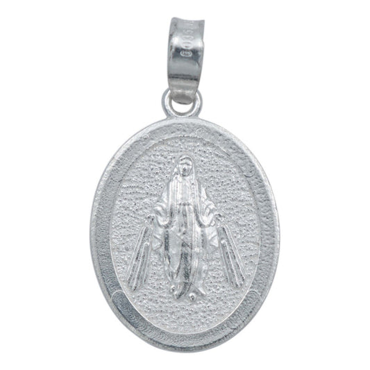 Dije Medalla Virgen Milagrosa Diamantada Mate Plata 925 Plateado