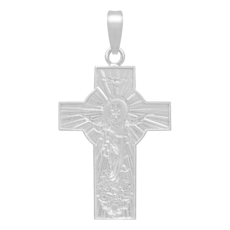 Dije Cruz Ancha Cristo Milagroso Espiritu Santo Plata 925 Plateado