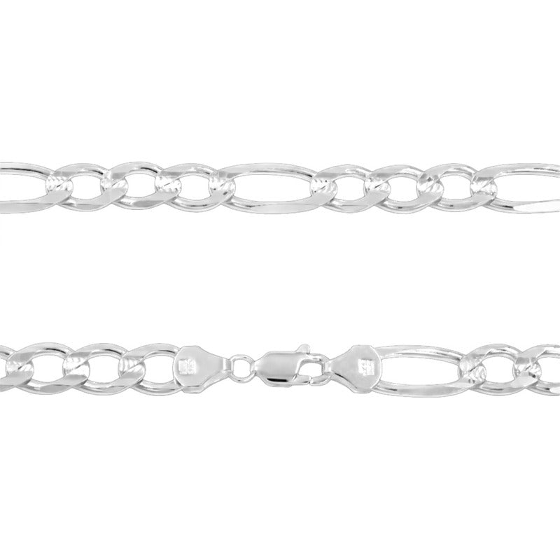 Cadena Figaro 3x1 Diamantada Hombre Plata 925 70 Cm X 9 Mm Plateado