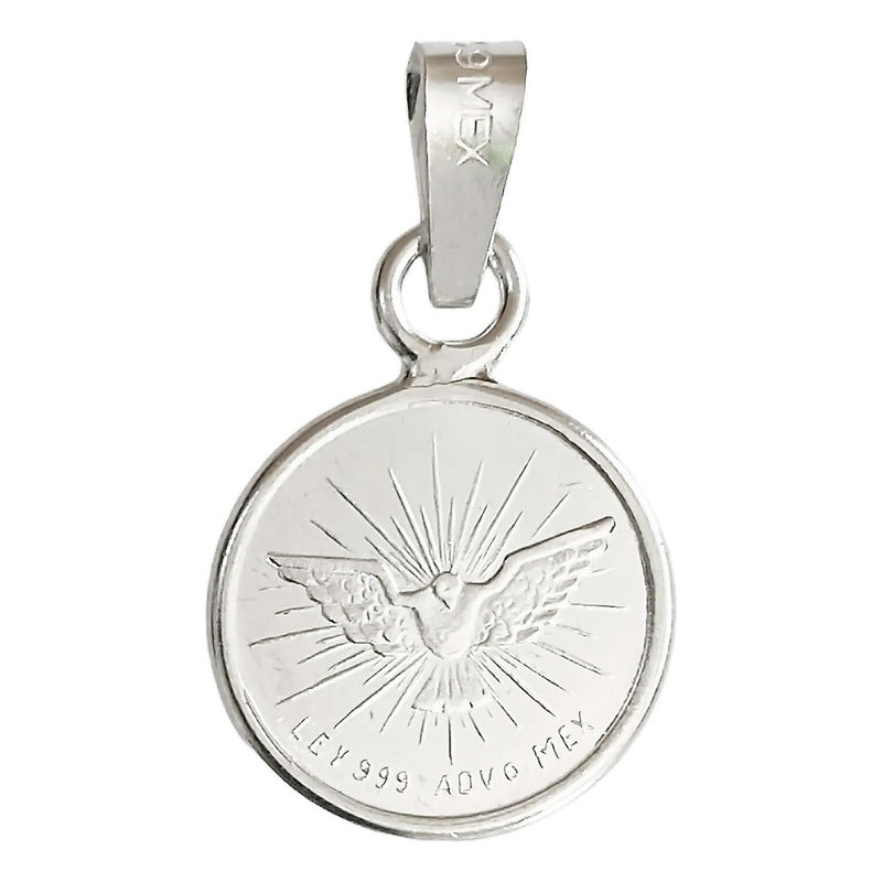 Dije Medalla Espiritu Santo Chica Plata Pura Ley 999
