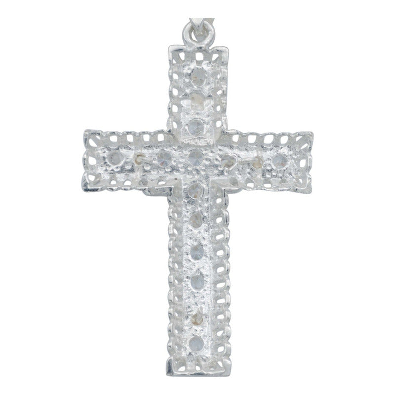 Dije Cruz Grande Cristo Relieve Zirconias Grande Plata 925
