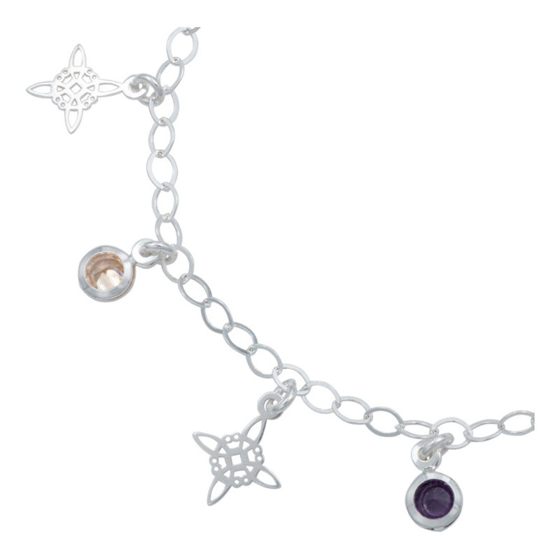 Pulsera Ajustable Nudo De Bruja Laser Zirconia Plata 925
