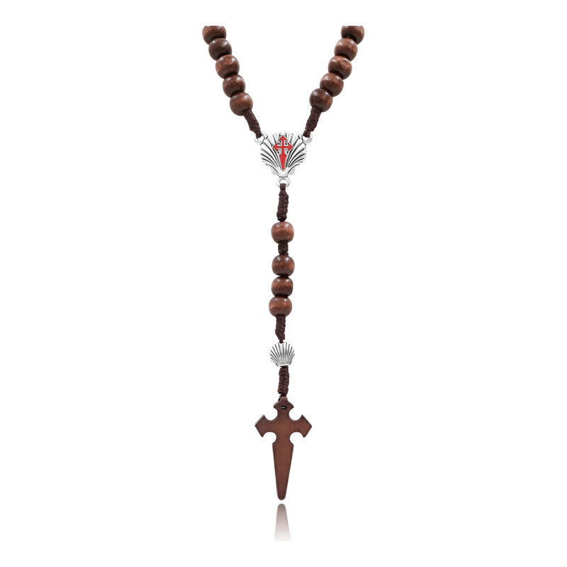 Rosario Madera Cruz Catolica Camino De Santigo Conchas Metal Marrón