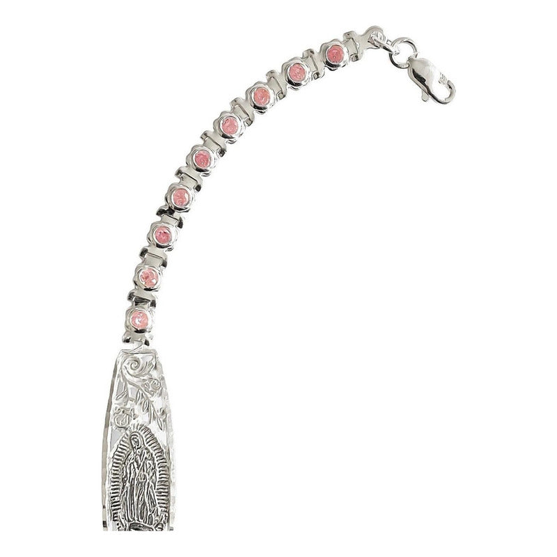 Pulsera Ajustable Placa Virgen Guadalupe Zirconias Plata 925