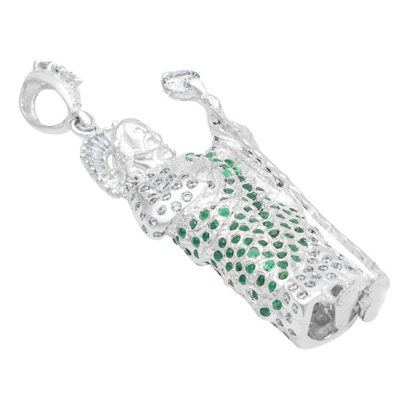 Dije 3d Medalla San Judas Tadeo Grande Zirconias Plata 925 Verde