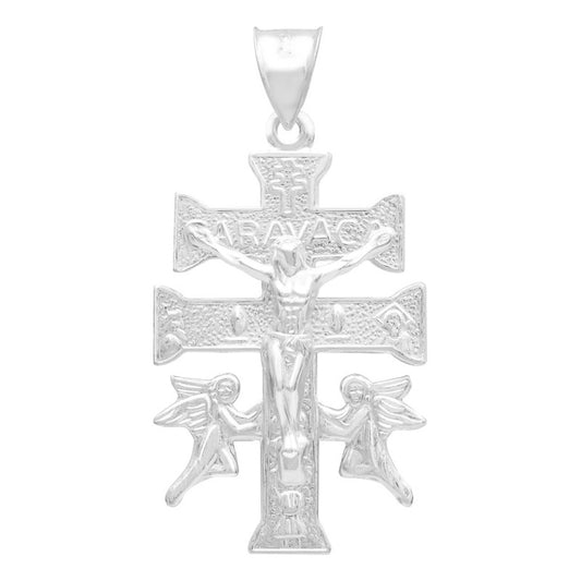 Dije Cruz Caravaca Troquelada Cristo Angel Plata S925 4.5cm Plateado