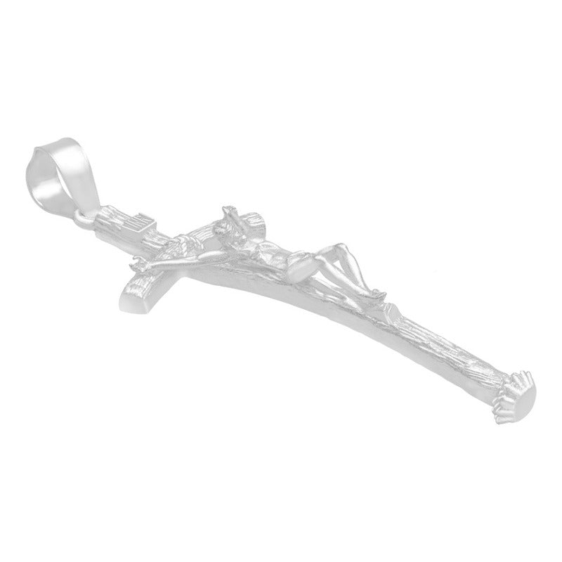 Dije Chico Cruz Cristo Crucificado Ramas Madera Plata 925 Plateado