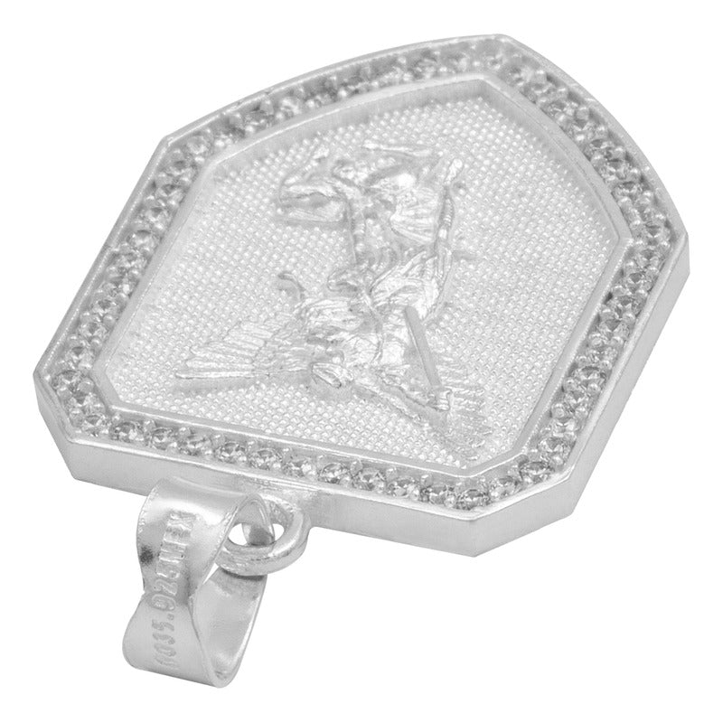 Dije Escudo San Miguel Protección Zirconias Plata Ley 925